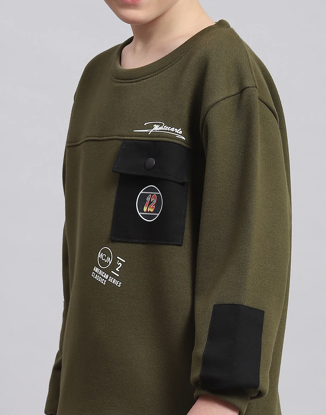 Boys Olive Printed Round Neck Full Sleeve Sweatshirt - Image 6