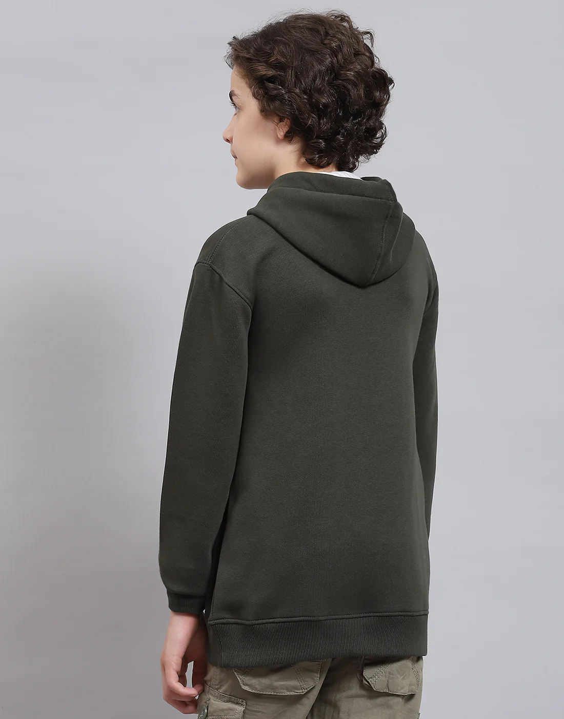 Boys Olive Printed Round Neck Full Sleeve Sweatshirt - Image 5