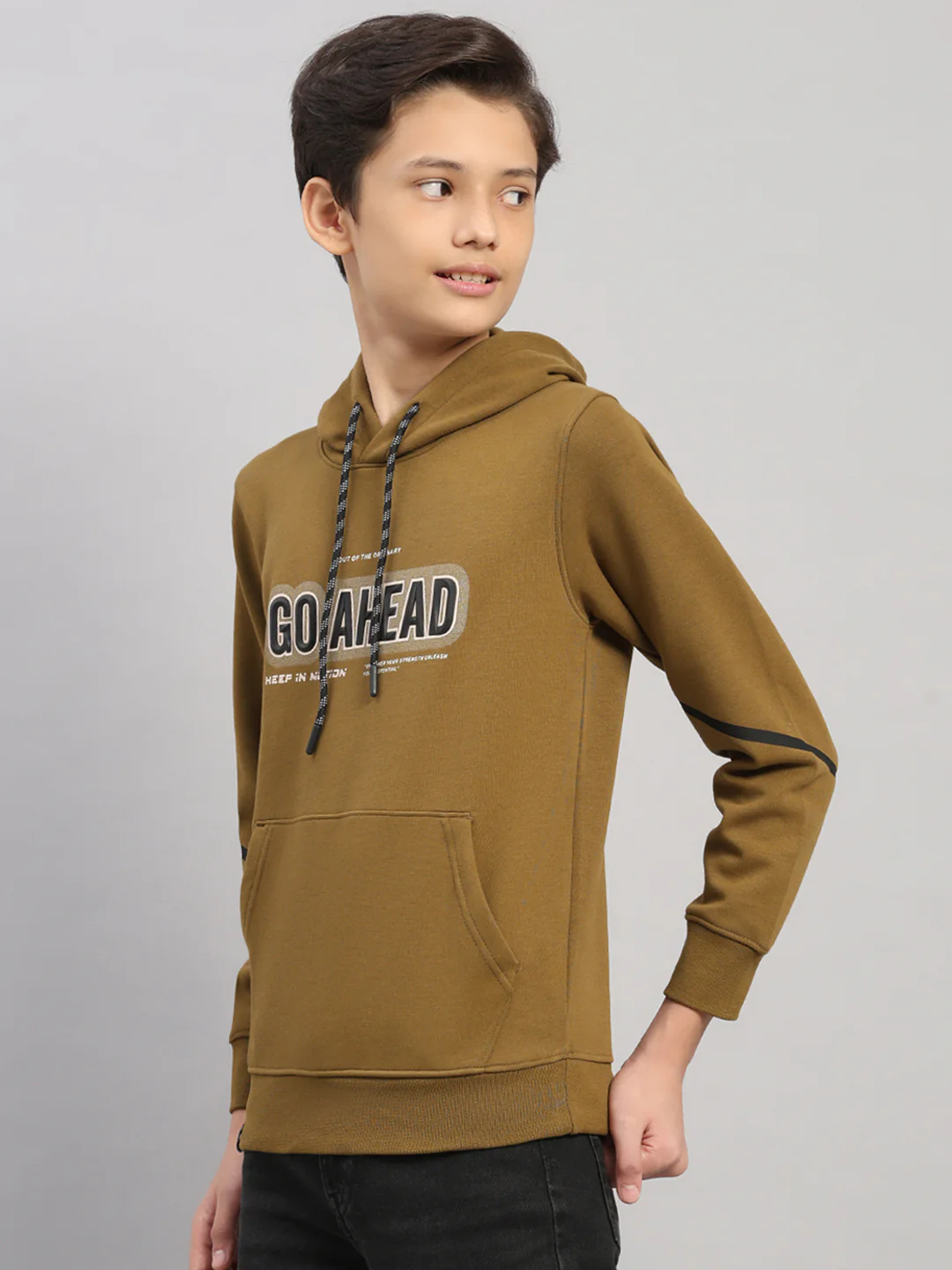 Boys Olive Printed Round Neck Full Sleeve Sweatshirt - Image 3