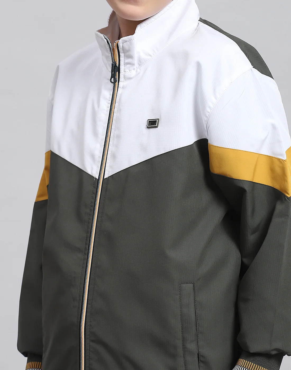 Boys Olive Printed Stand Collar Full Sleeve Tracksuit - Image 6
