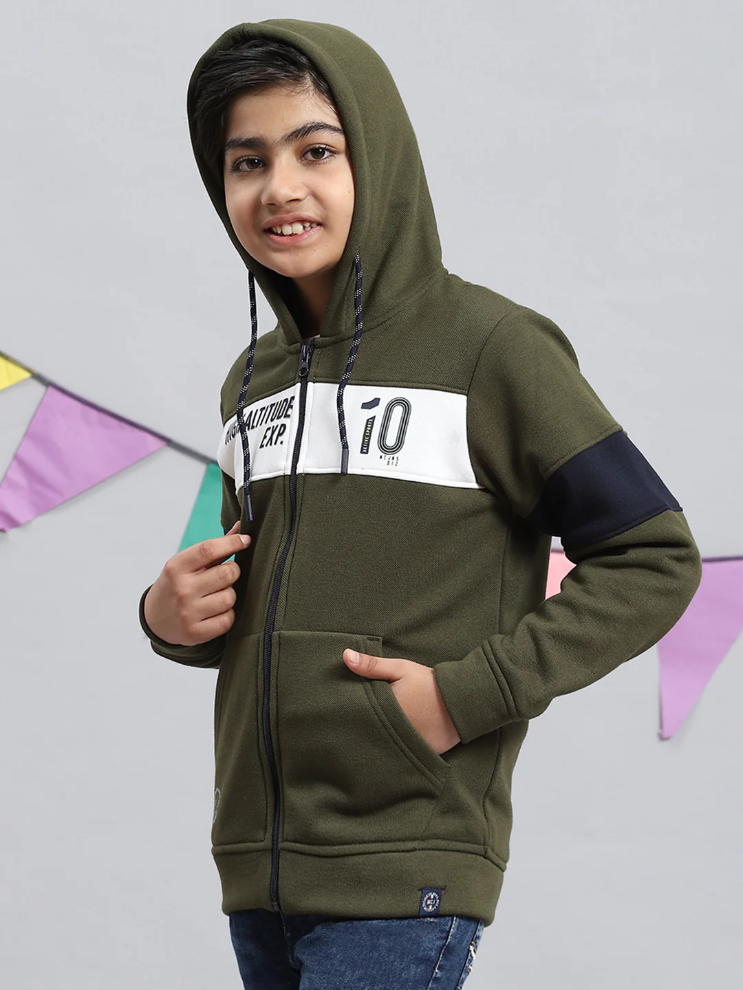 Boys Olive Printed Sweatshirt - Image 3