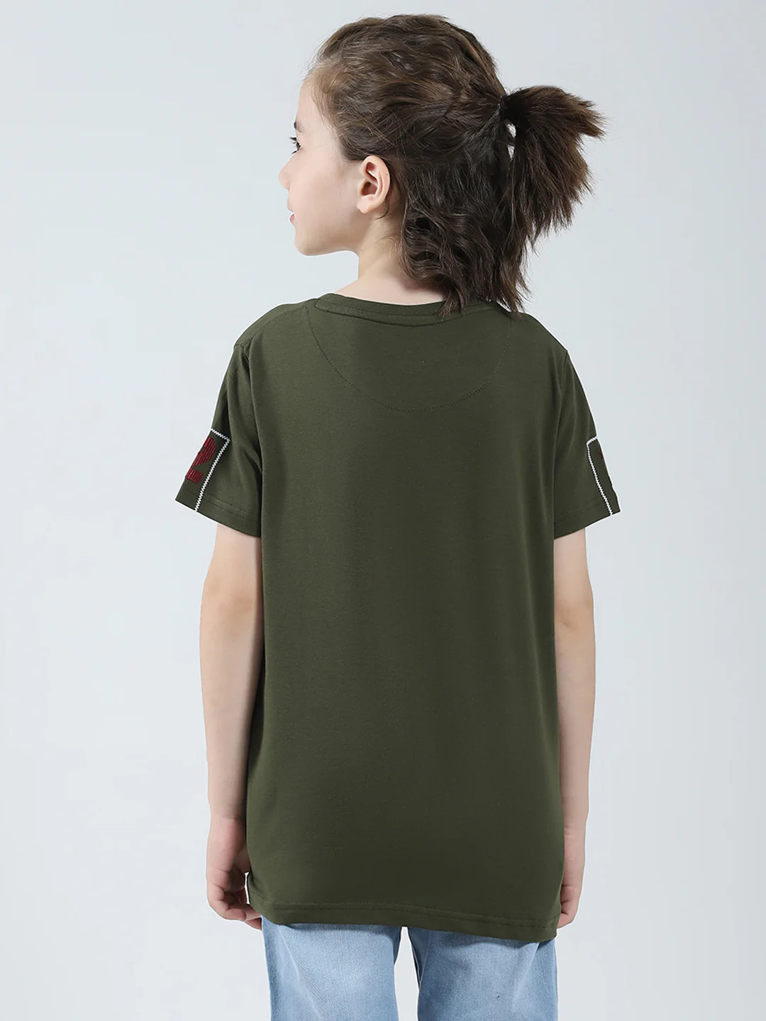 Boys Olive Printed Round Neck Half Sleeve T-Shirt - Image 5
