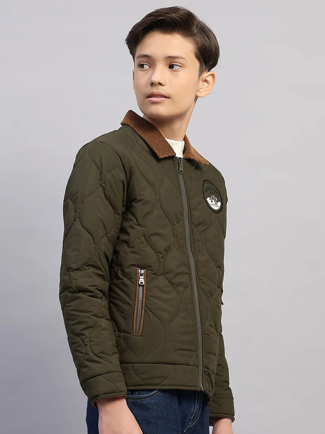 Boys Olive Solid Collar Full Sleeve Reversible Shacket - Image 4