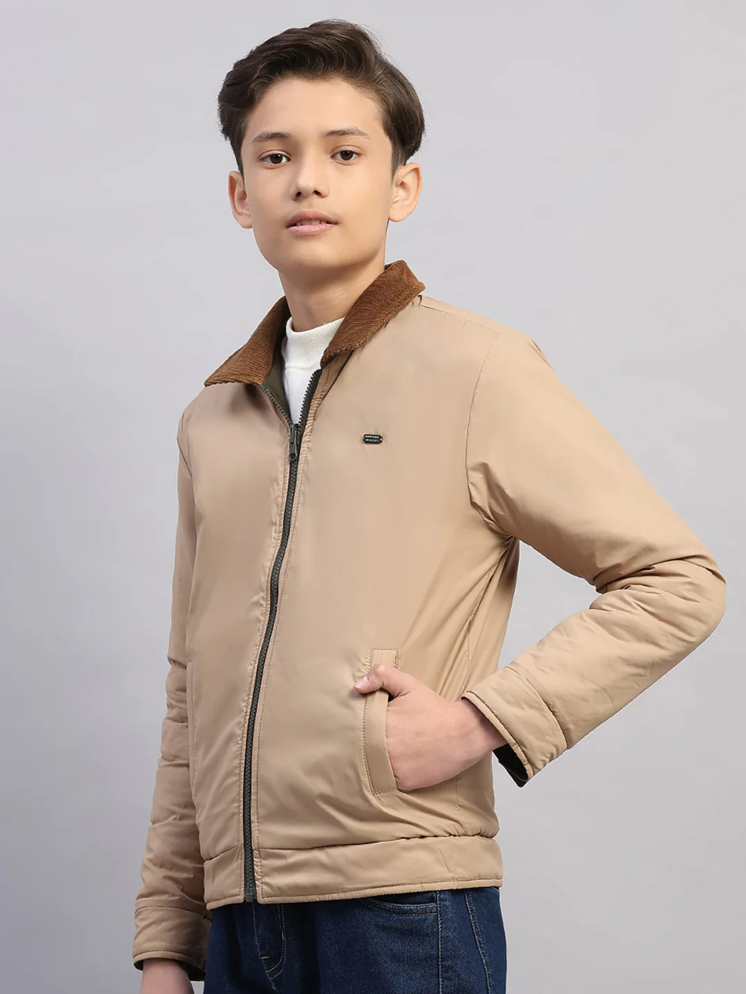 Boys Olive Solid Collar Full Sleeve Reversible Shacket - Image 7