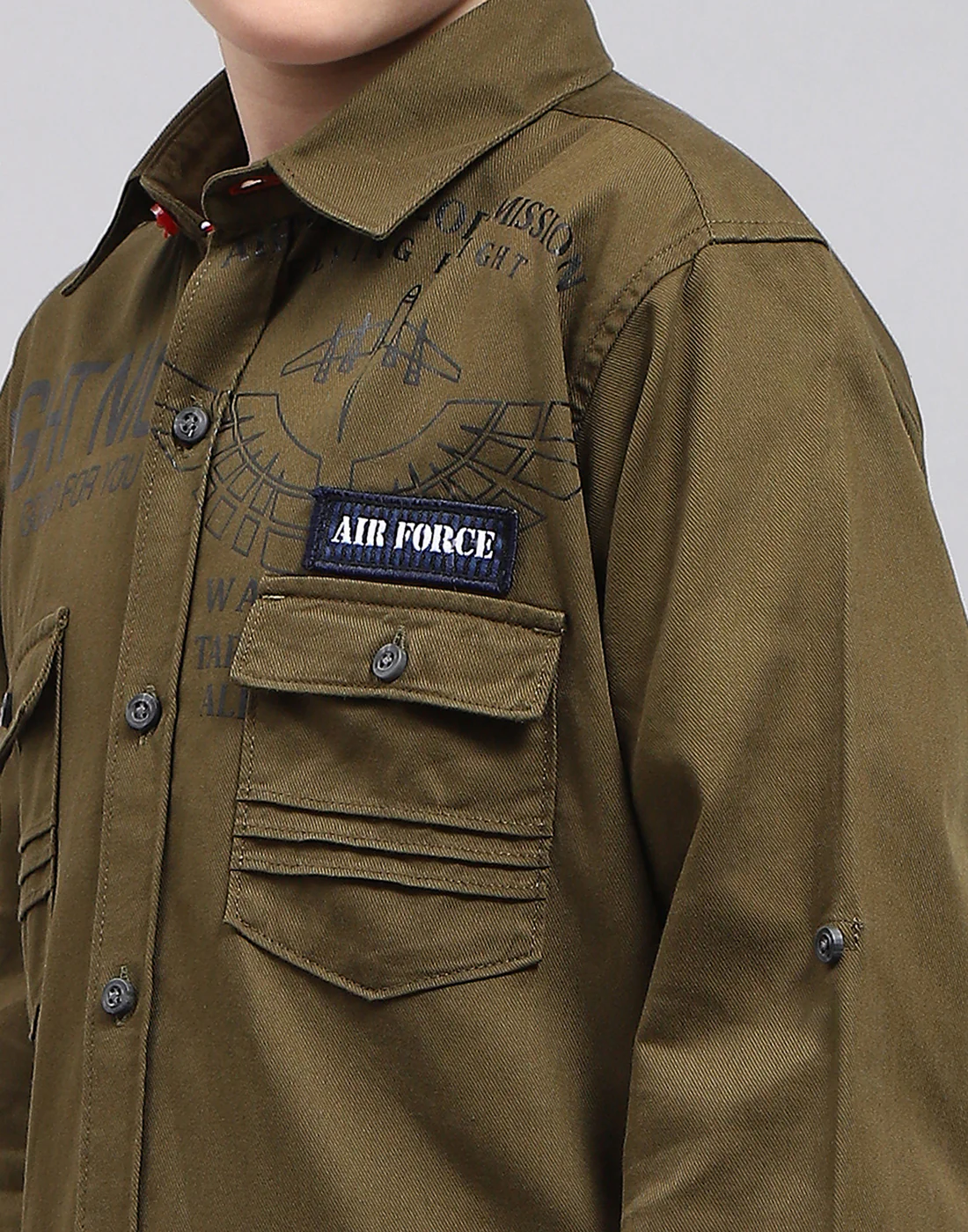 Boys Olive Solid Collar Full Sleeve Shirt - Image 7