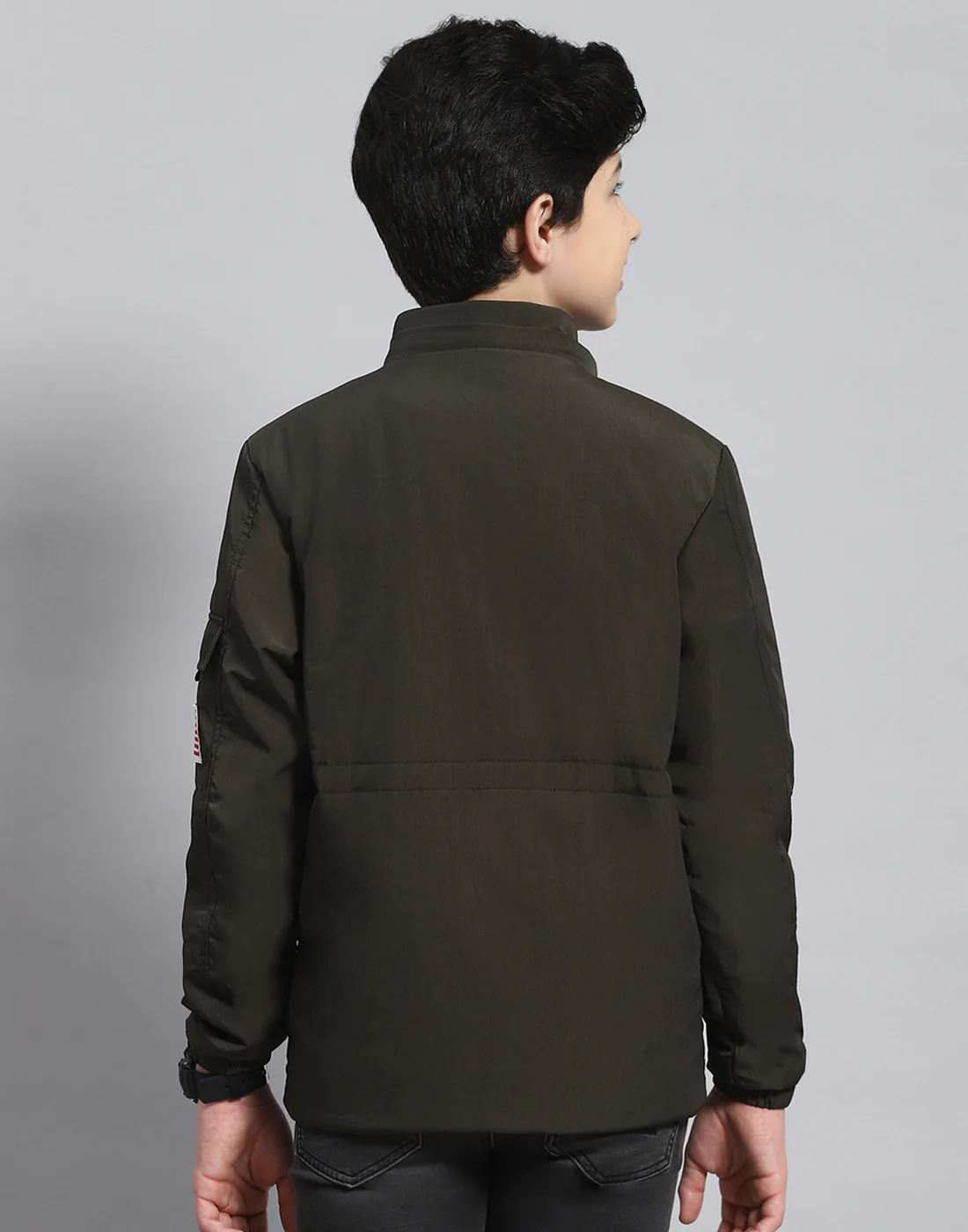 Boys Olive Solid Hooded Full Sleeve Boys Jacket - Image 5