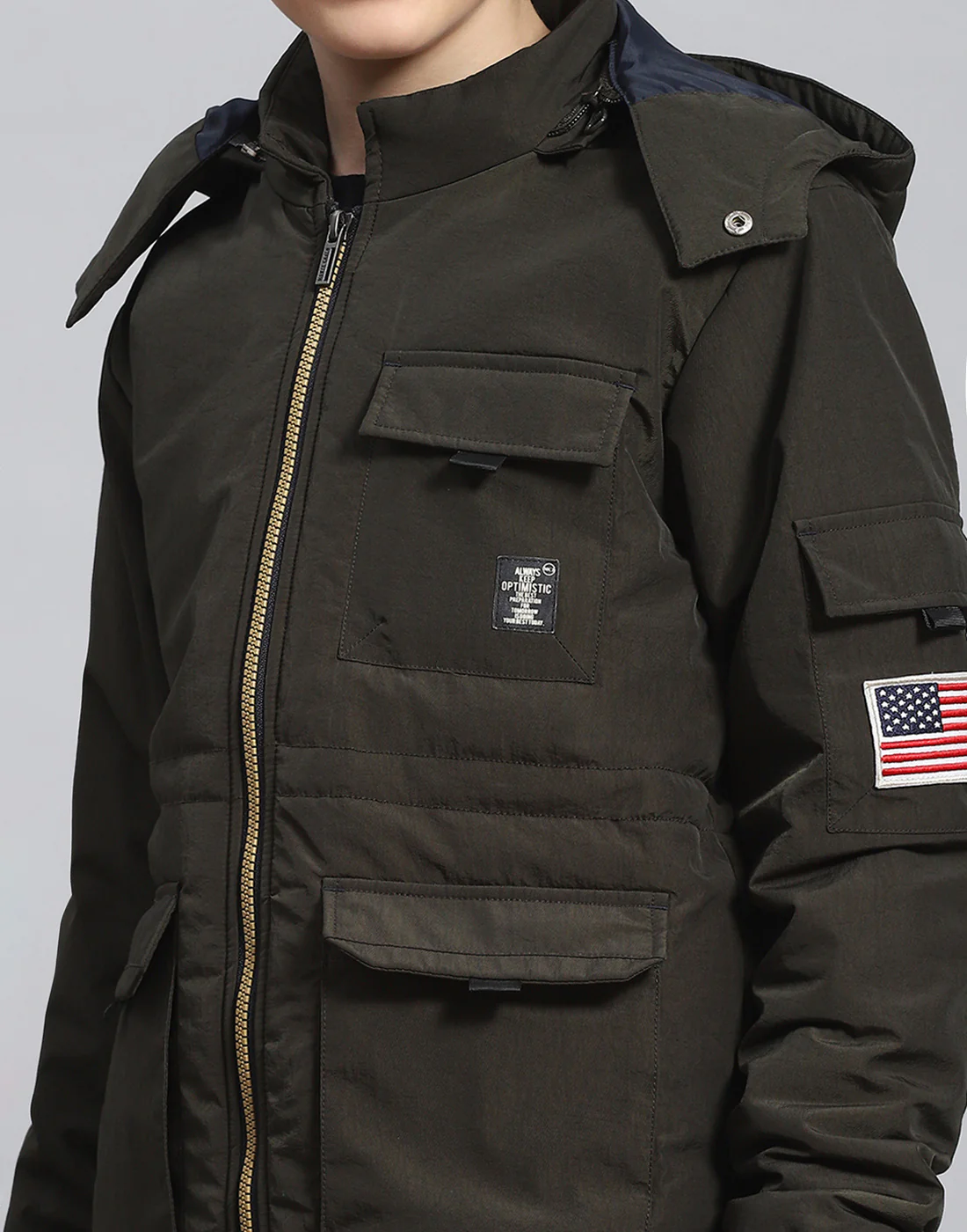 Boys Olive Solid Hooded Full Sleeve Boys Jacket - Image 7