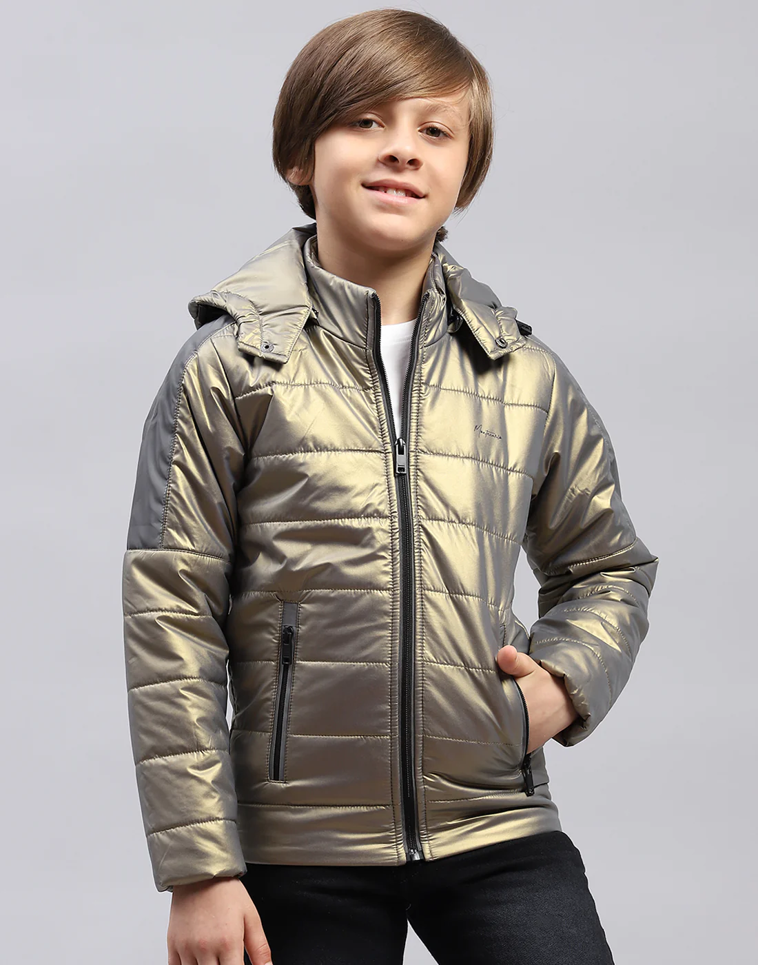 Boys Olive Solid Hooded Full Sleeve Jacket - Image 2