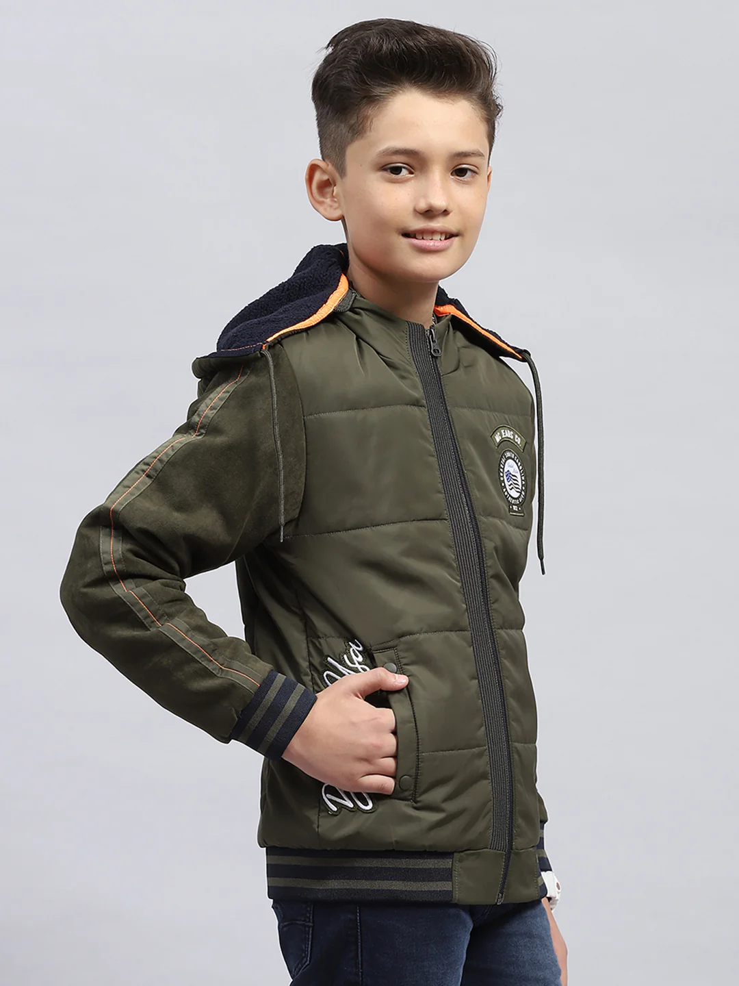 Boys Olive Solid Hooded Full Sleeve Jacket - Image 4