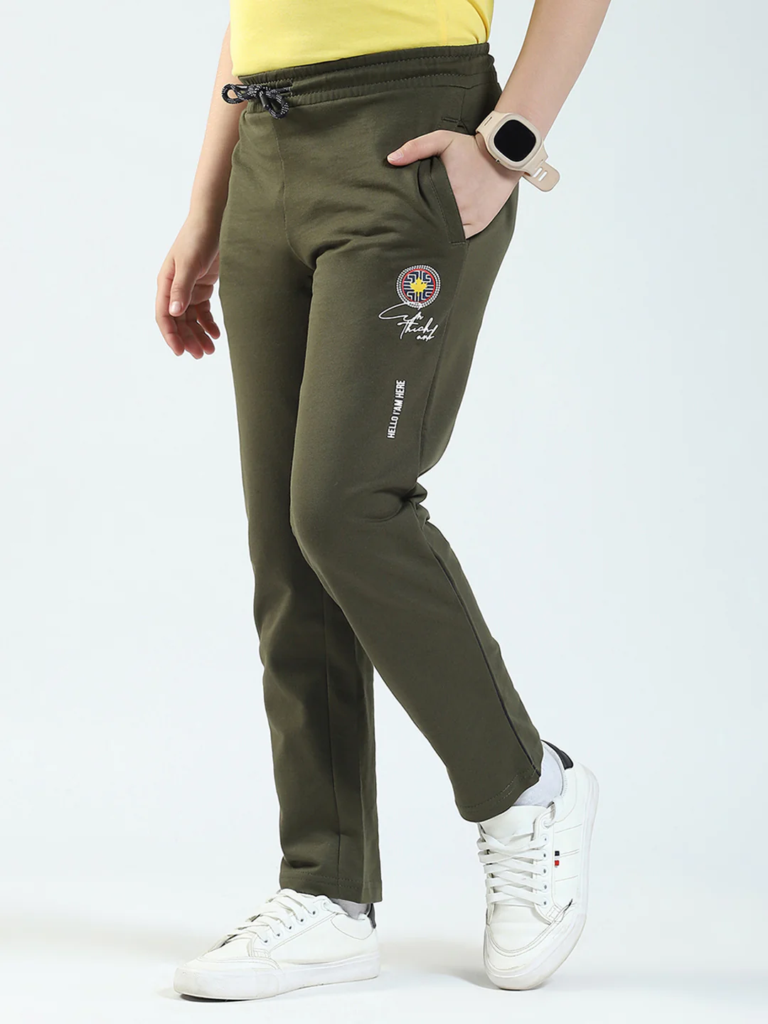 Boys Olive Solid Regular Fit Lower - Image 3