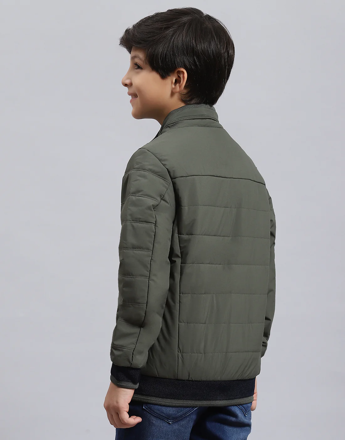 Boys Olive Solid Stand Collar Full Sleeve Boys Jacket - Image 6