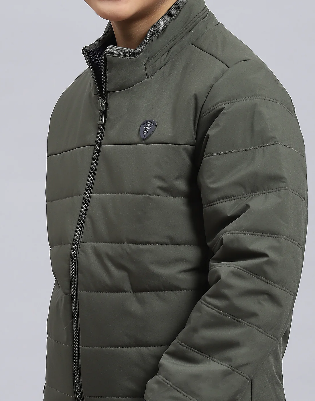 Boys Olive Solid Stand Collar Full Sleeve Boys Jacket - Image 7