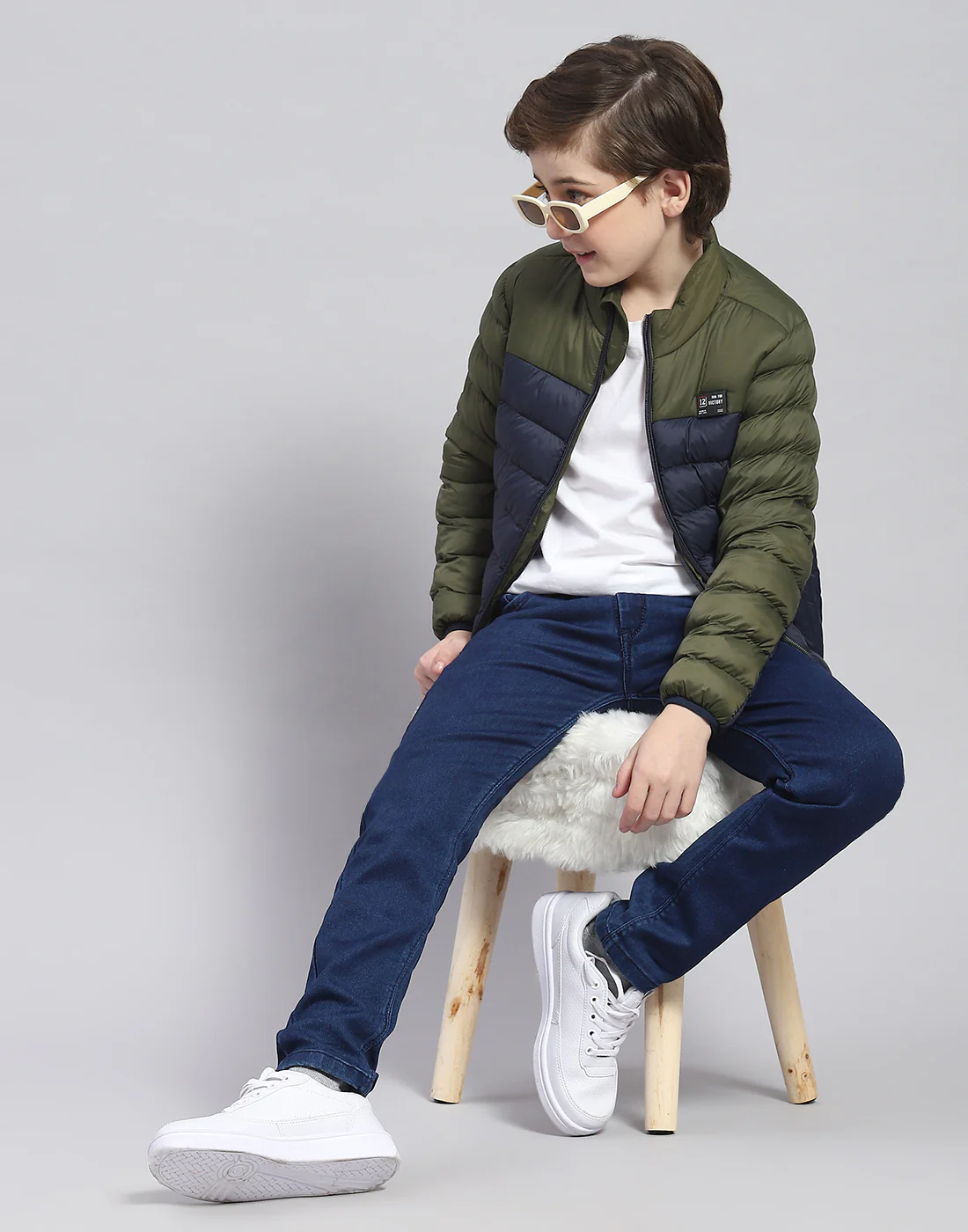Boys Olive Solid Stand Collar Full Sleeve Boys Jacket - Image 2