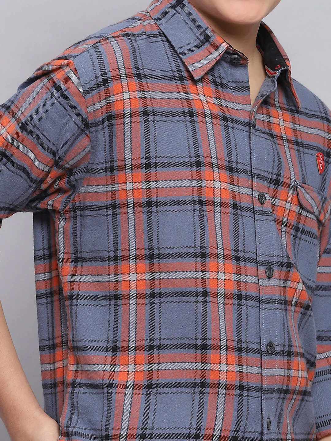 Boys Orange Check Spread Collar Full Sleeve Shirts - Image 6