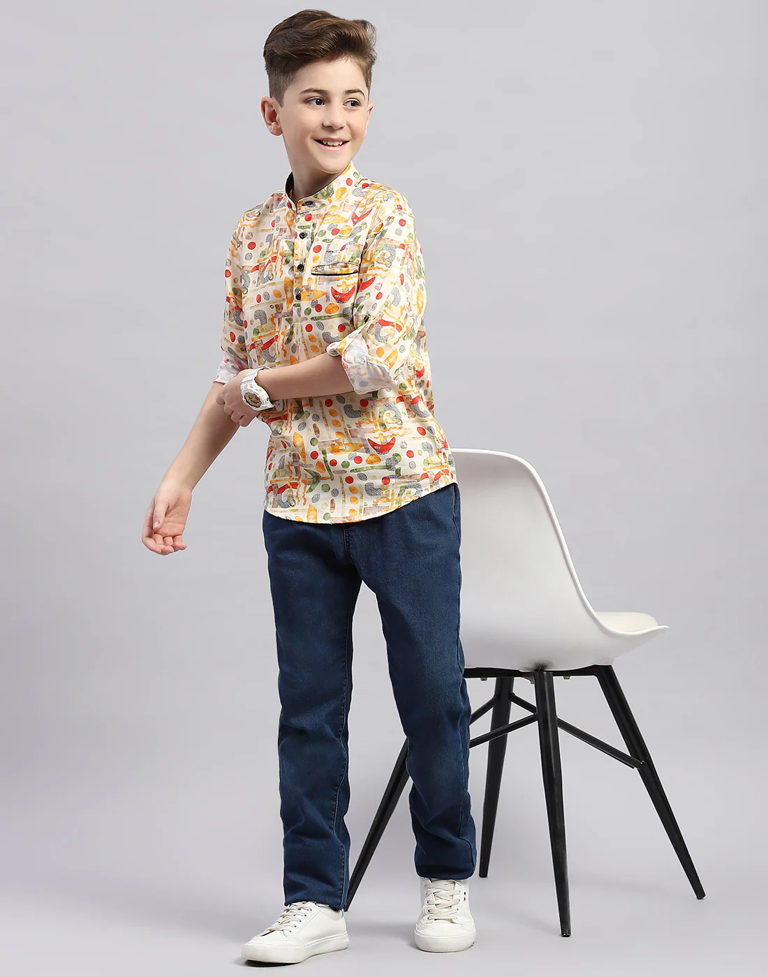 Boys Orange Printed Collar Full Sleeve Shirt - Image 2