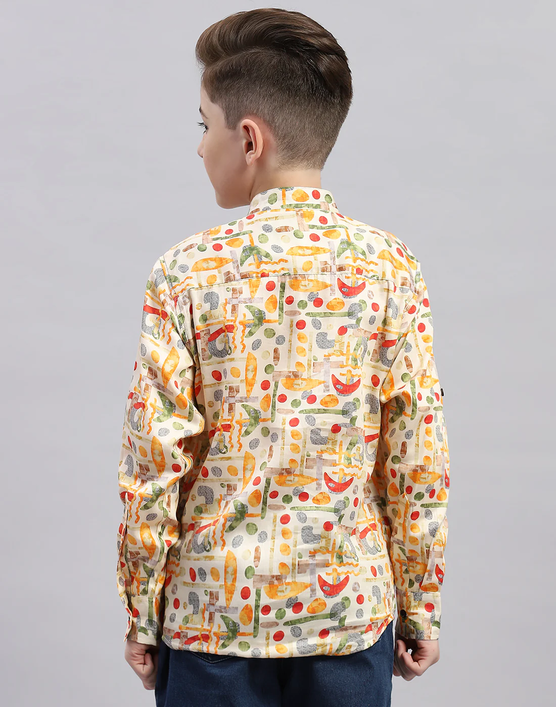 Boys Orange Printed Collar Full Sleeve Shirt - Image 5