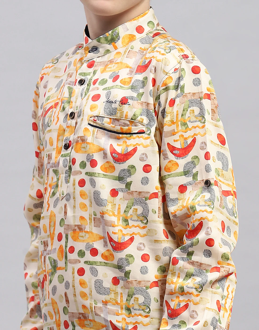 Boys Orange Printed Collar Full Sleeve Shirt - Image 6