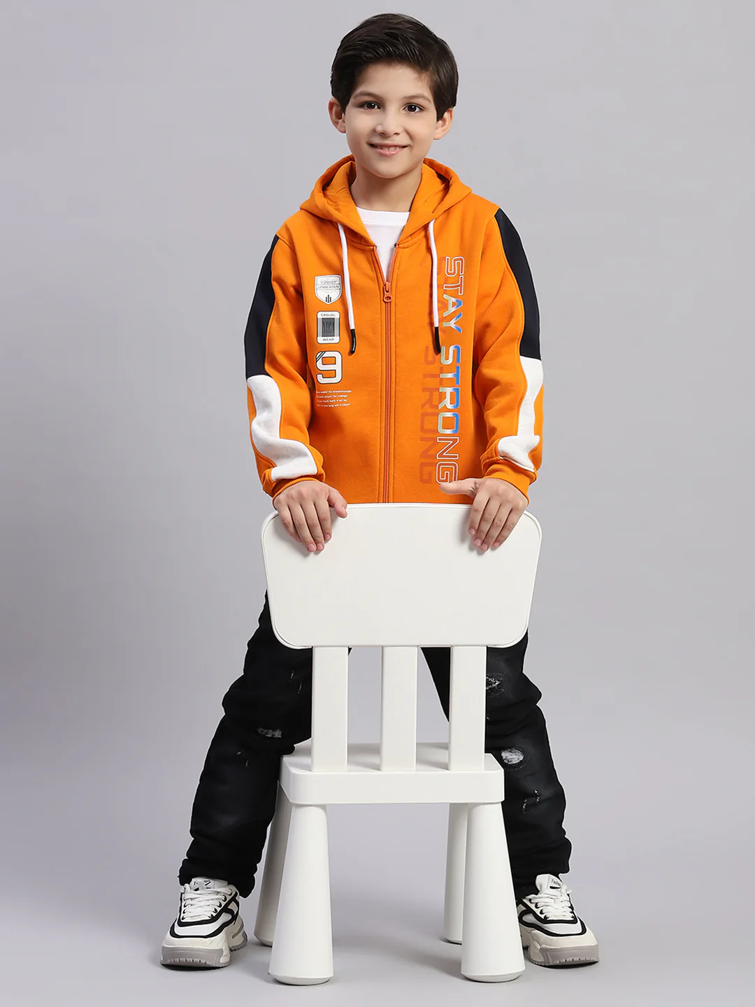 Boys Orange Printed Collar Full Sleeve Sweatshirt - Image 2