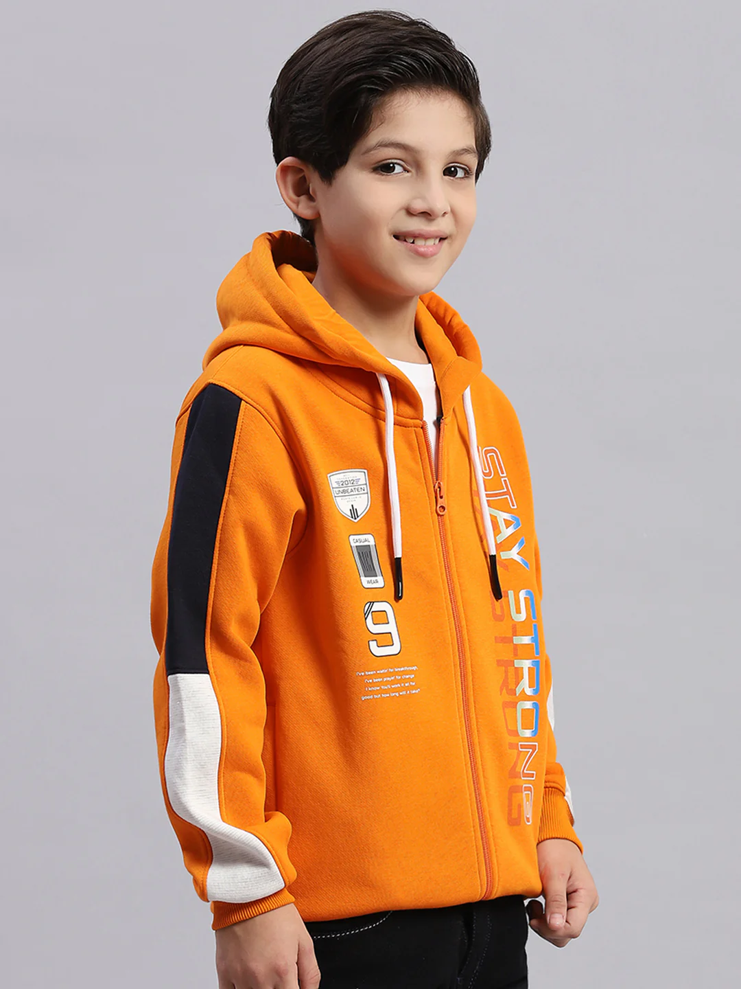 Boys Orange Printed Collar Full Sleeve Sweatshirt - Image 4