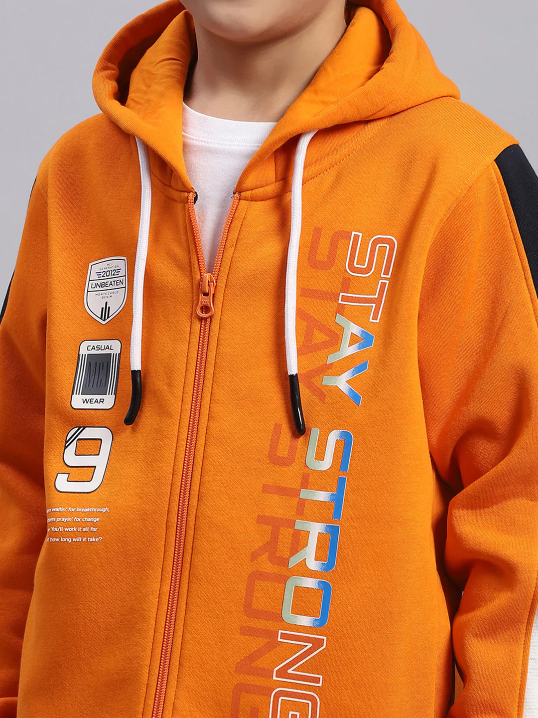 Boys Orange Printed Collar Full Sleeve Sweatshirt - Image 6