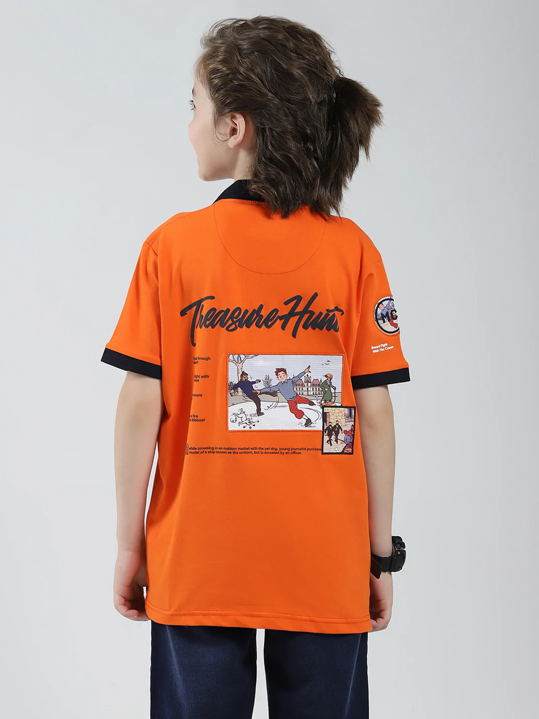 Boys Orange Printed Collar Half Sleeve T-Shirt - Image 5