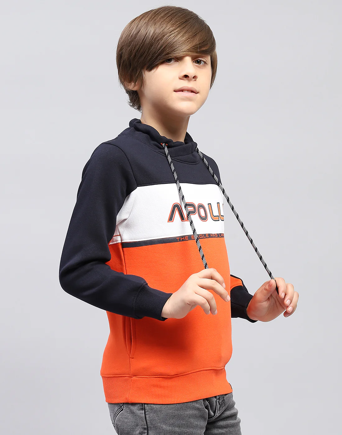 Boys Orange Printed Hooded Full Sleeve Sweatshirt - Image 4
