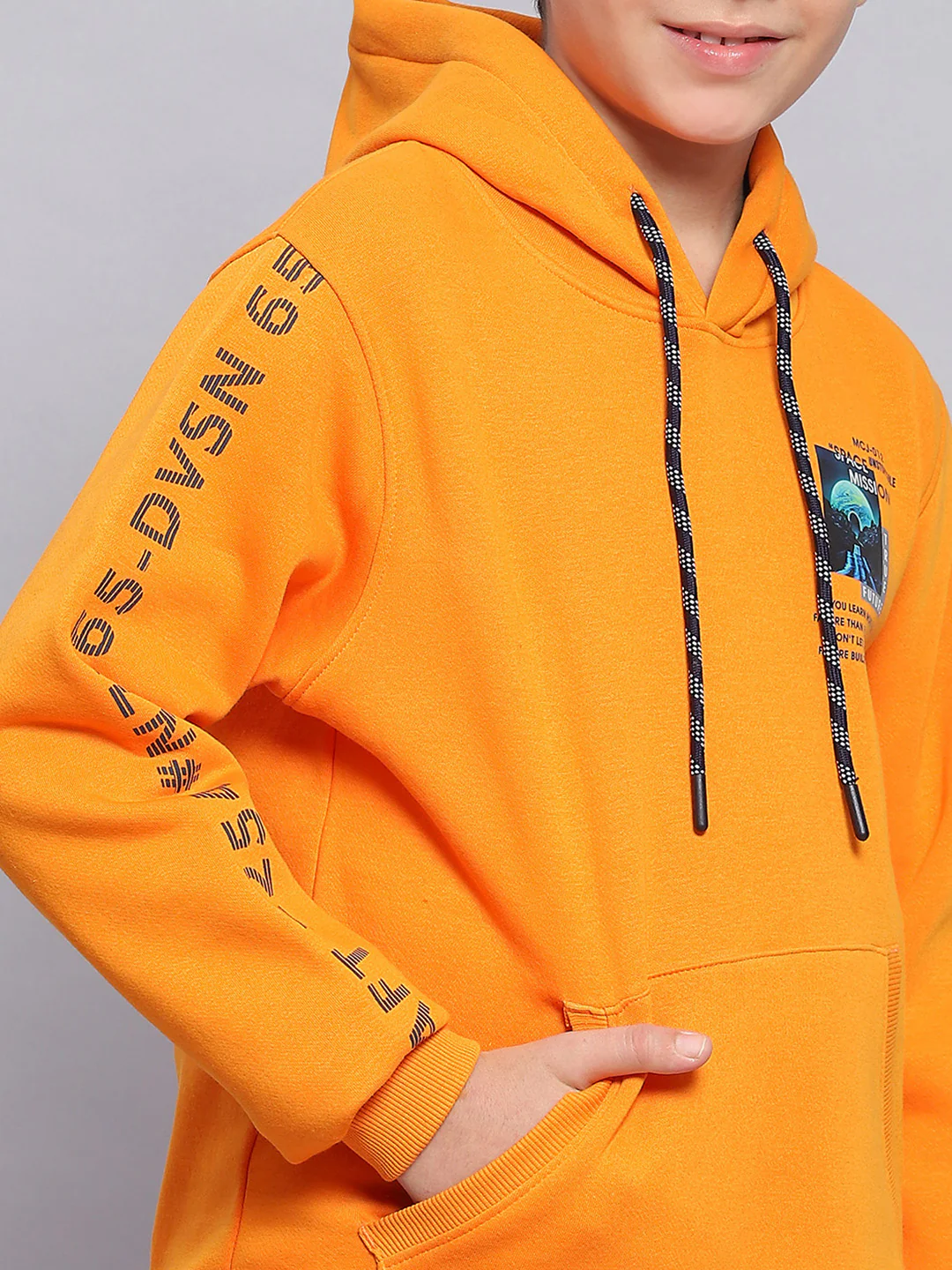 Boys Orange Printed Hooded Full Sleeve Sweatshirt - Image 7