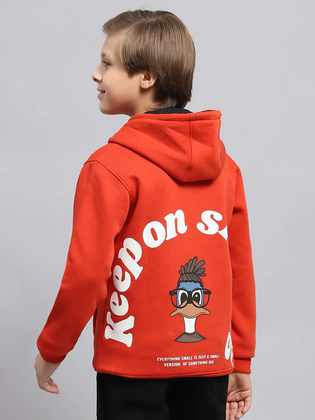 Boys Orange Printed Hooded Full Sleeve Sweatshirt - Image 5