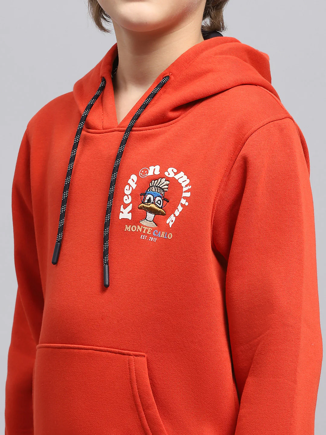 Boys Orange Printed Hooded Full Sleeve Sweatshirt - Image 6