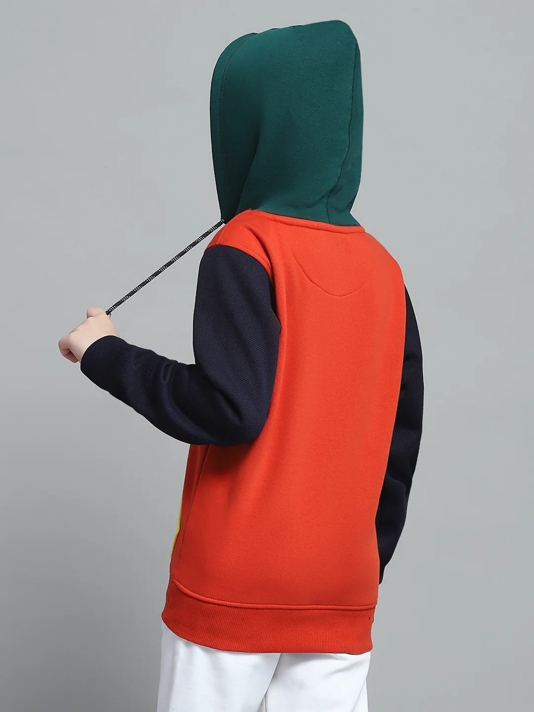 Boys Orange Printed Hooded Full Sleeve Sweatshirt - Image 5