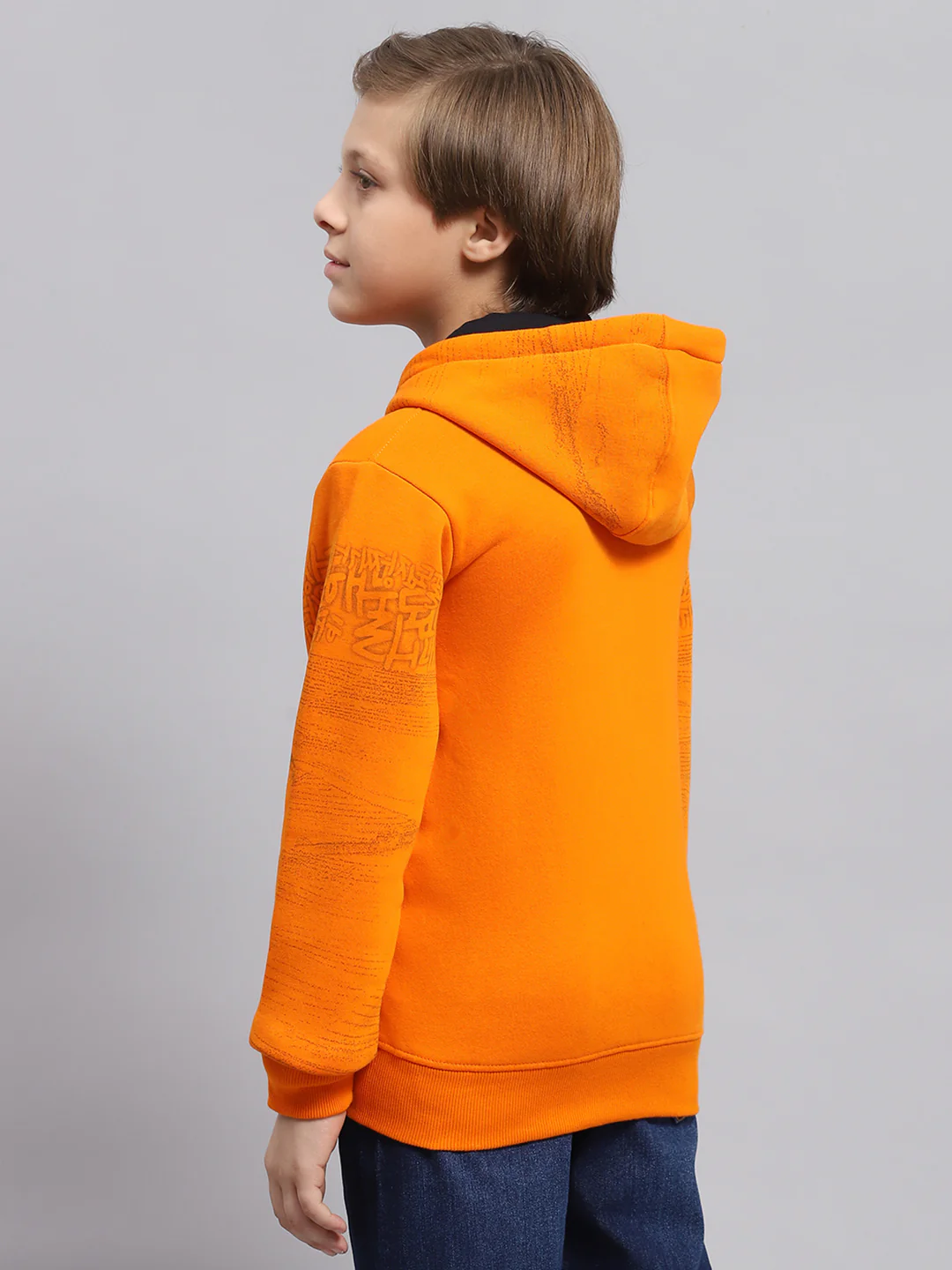 Boys Orange Printed Hooded Full Sleeve Sweatshirt - Image 5