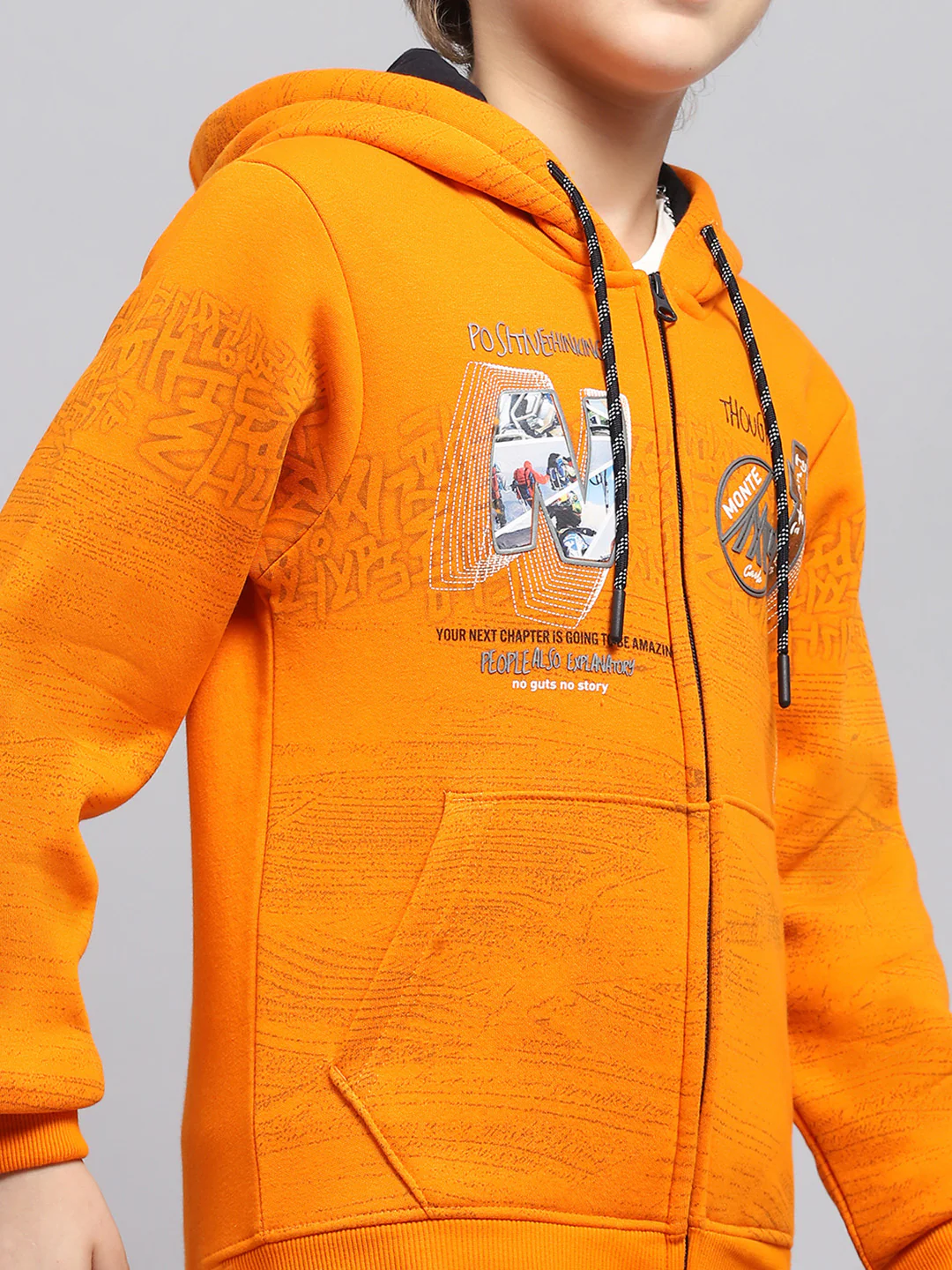 Boys Orange Printed Hooded Full Sleeve Sweatshirt - Image 6