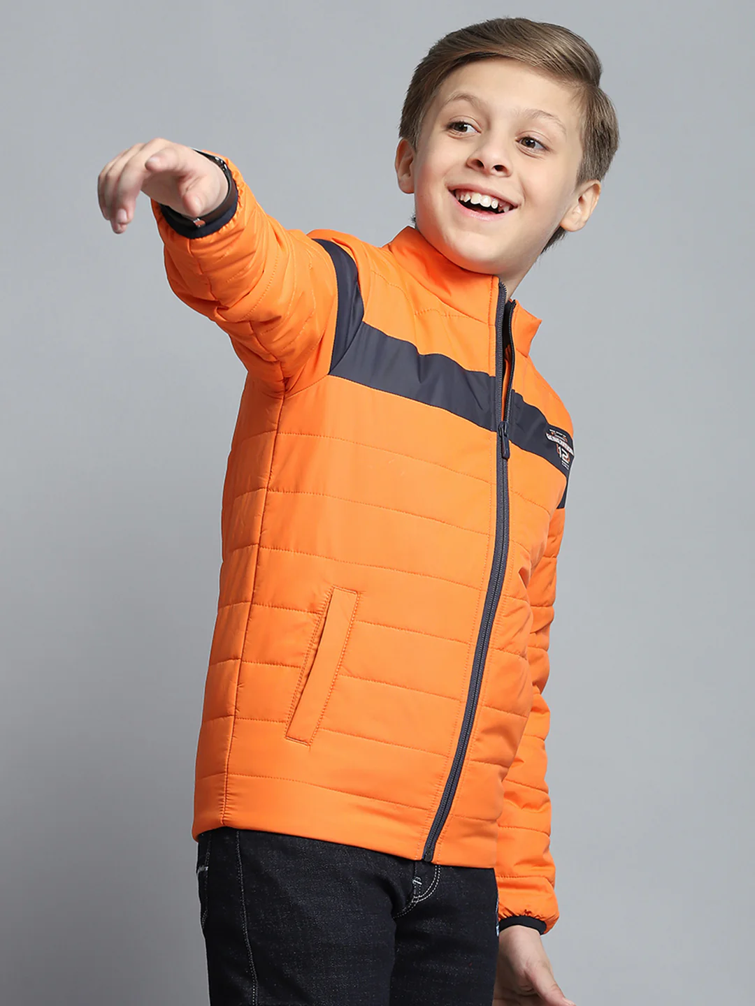 Boys Orange Printed Mock Neck Full Sleeve Jacket - Image 4