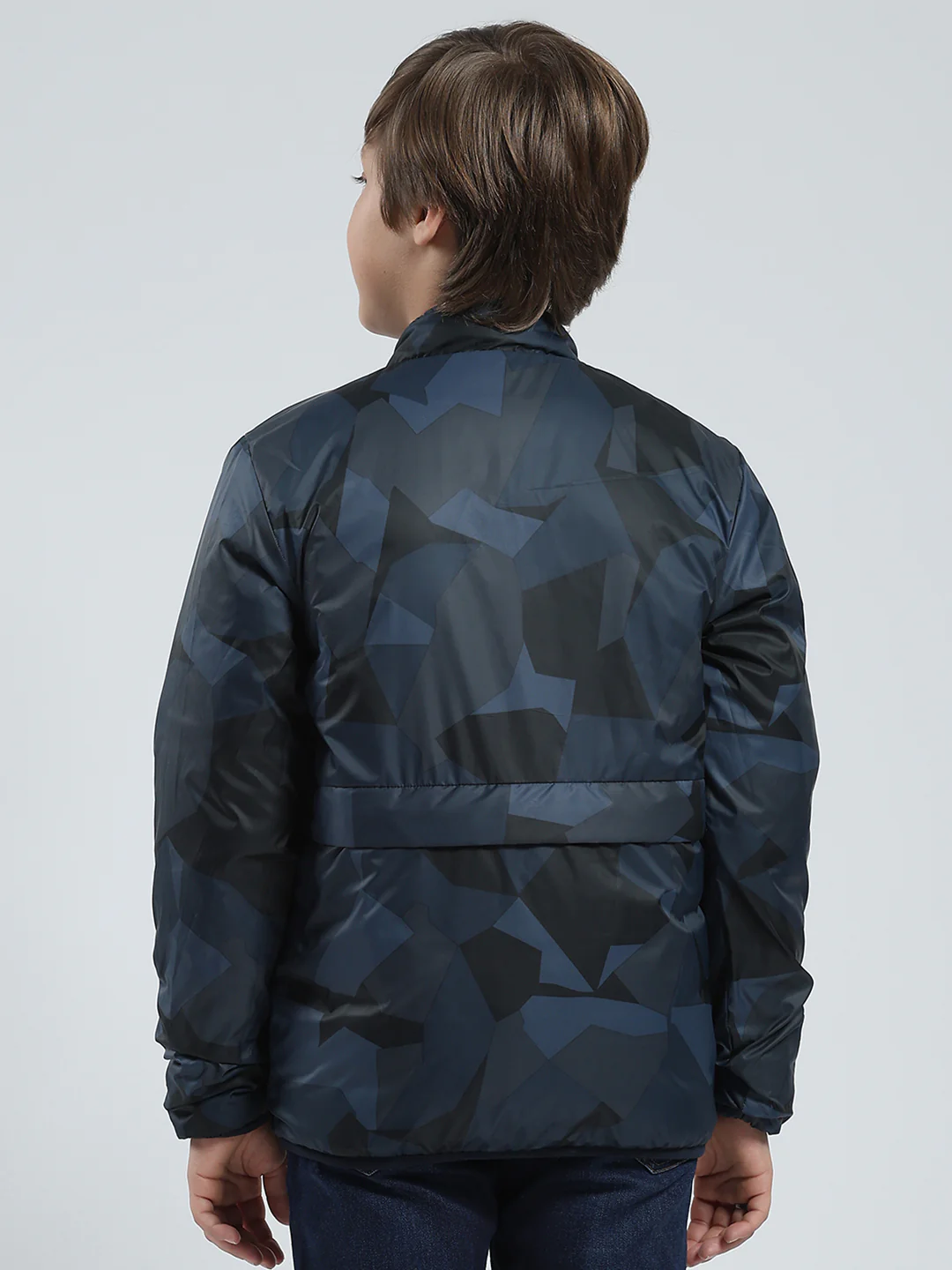 Boys Orange Printed Mock Neck Full Sleeve Reversible Jacket - Image 10
