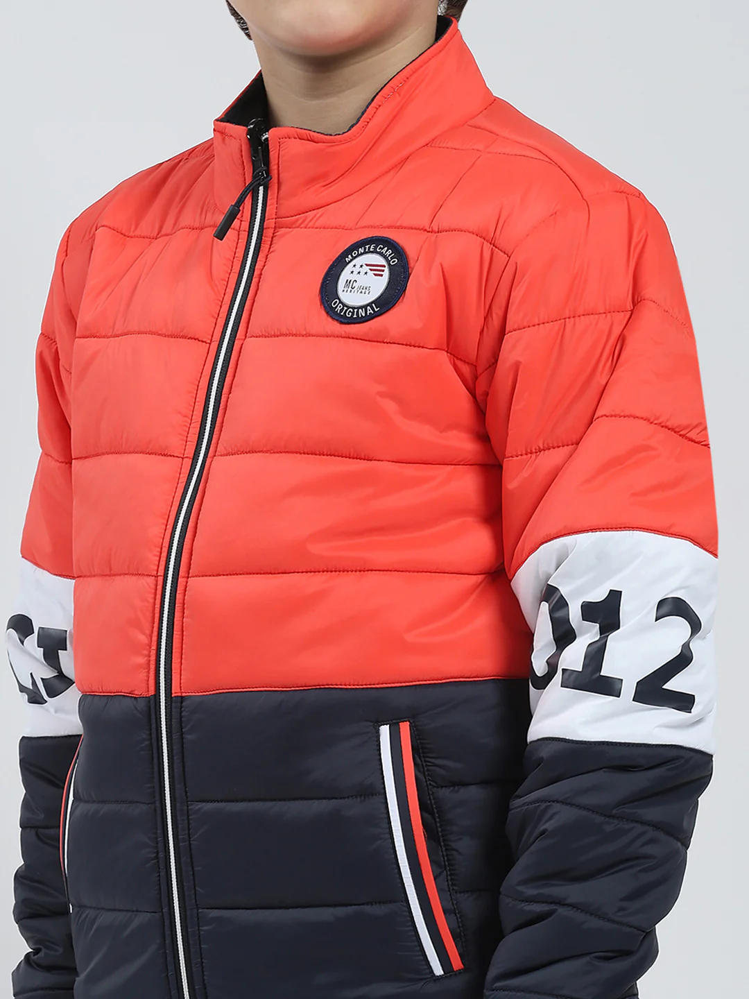 Boys Orange Printed Mock Neck Full Sleeve Reversible Jacket - Image 7