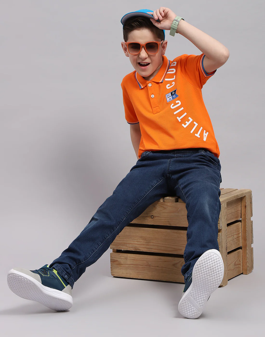 Boys Orange Printed Polo Collar Half Sleeve T-Shirt - Image 2