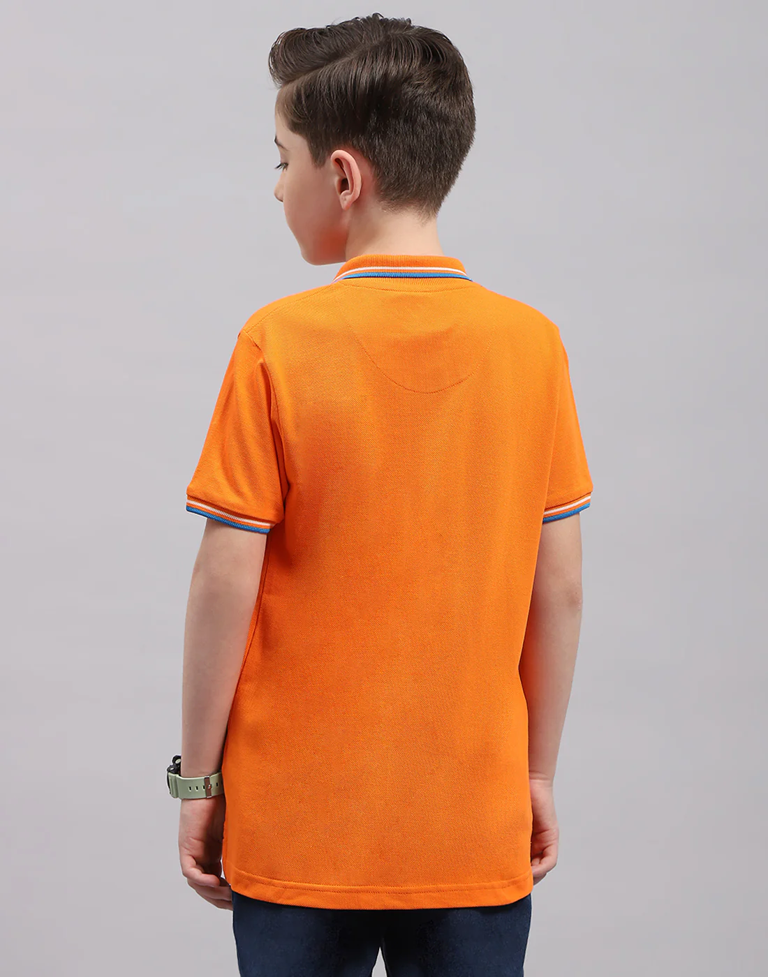 Boys Orange Printed Polo Collar Half Sleeve T-Shirt - Image 6