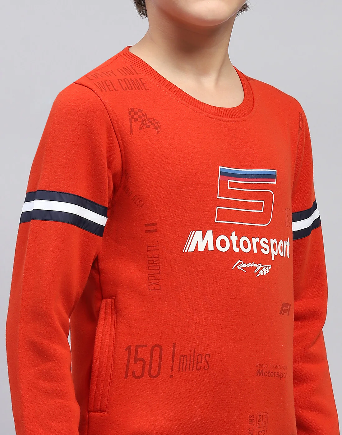 Boys Orange Printed Round Neck Full Sleeve Sweatshirt - Image 6