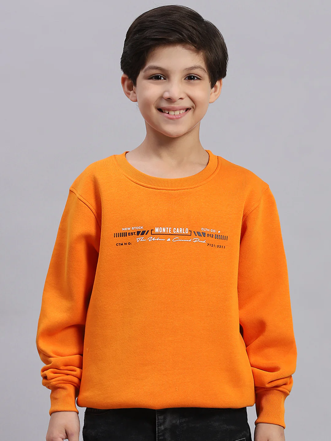 Boys Orange Printed Round Neck Full Sleeve Sweatshirt - Image 3