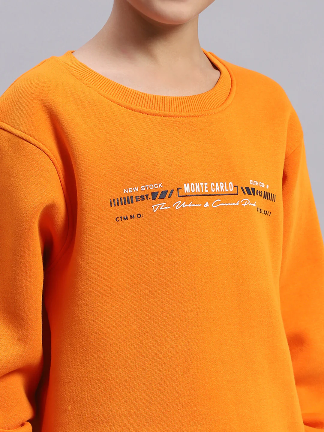 Boys Orange Printed Round Neck Full Sleeve Sweatshirt - Image 6