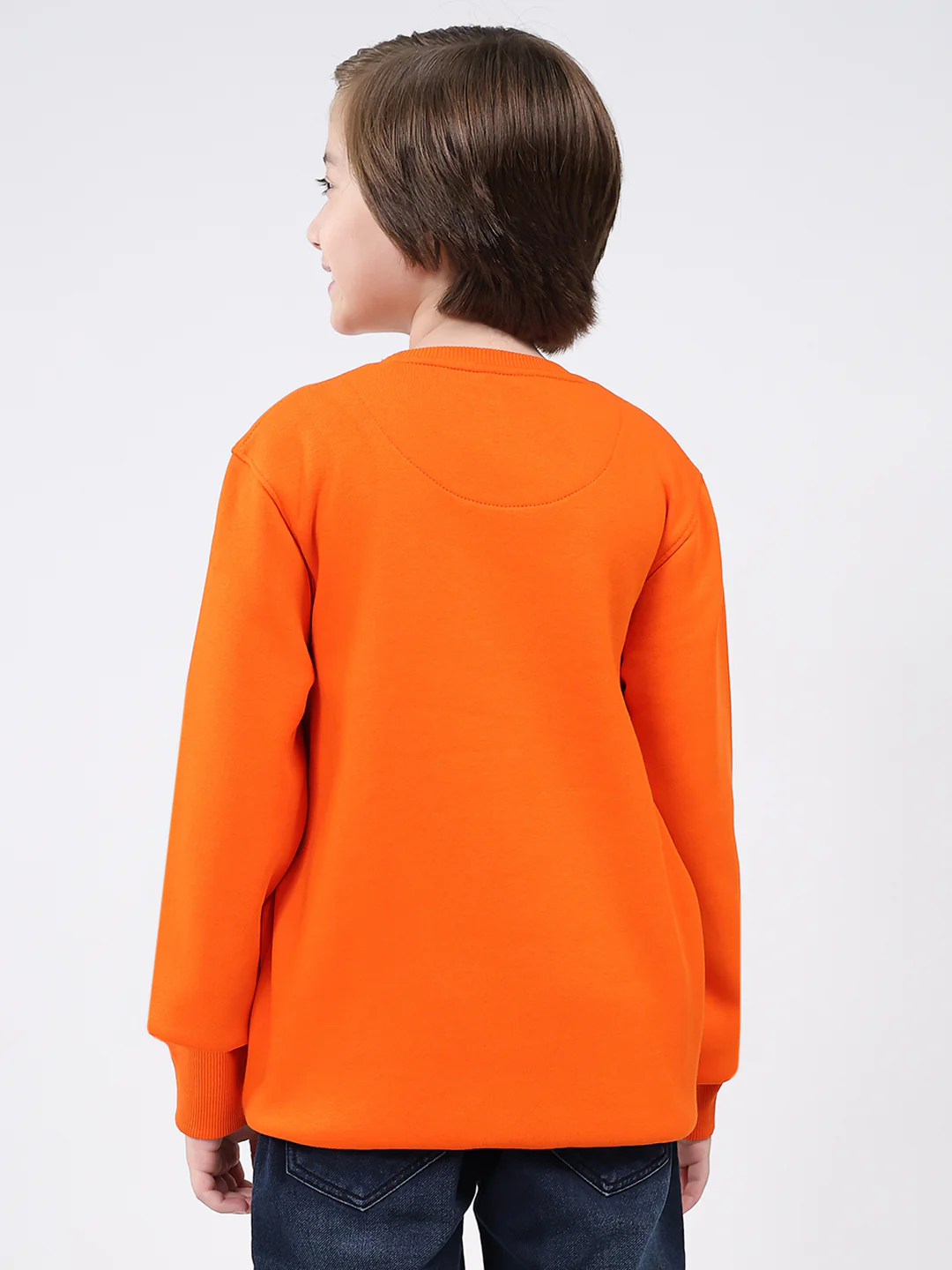 Boys Orange Printed Round Neck Full Sleeve Sweatshirt - Image 5