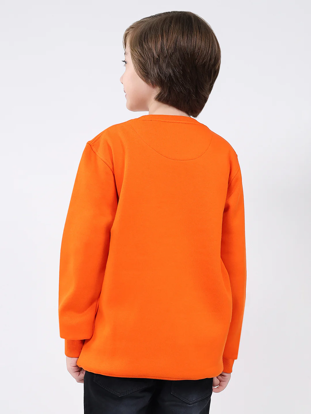 Boys Orange Printed Round Neck Full Sleeve Sweatshirt - Image 5