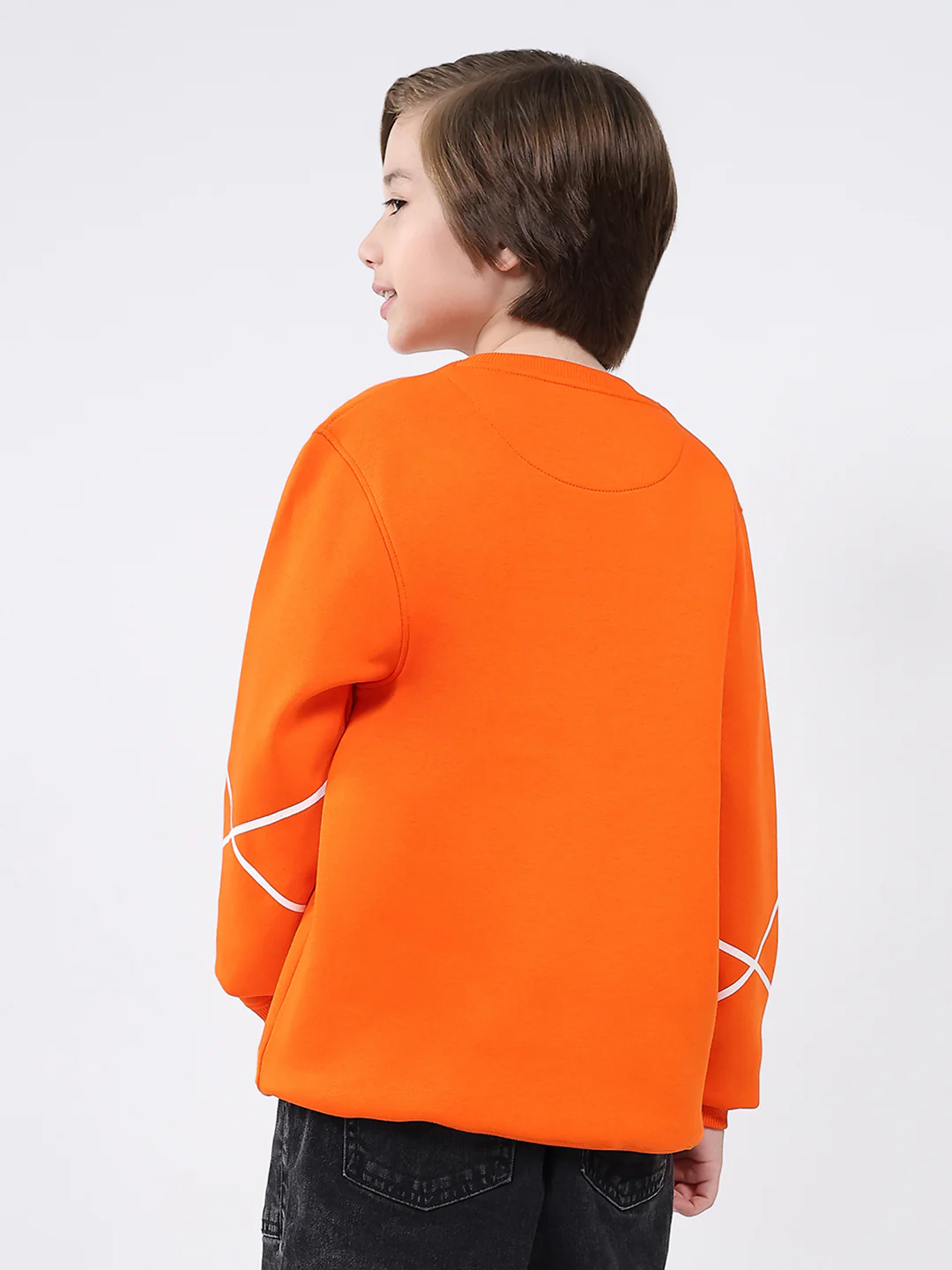 Boys Orange Printed Round Neck Full Sleeve Sweatshirt - Image 5