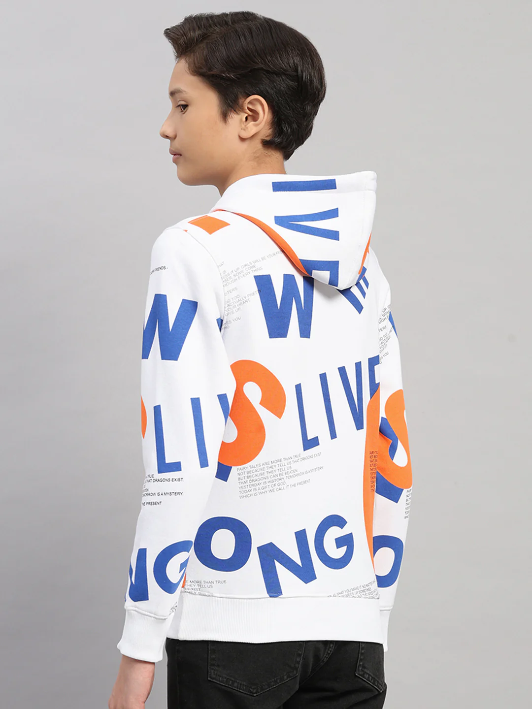 Boys Orange Printed Round Neck Full Sleeve Sweatshirt - Image 5