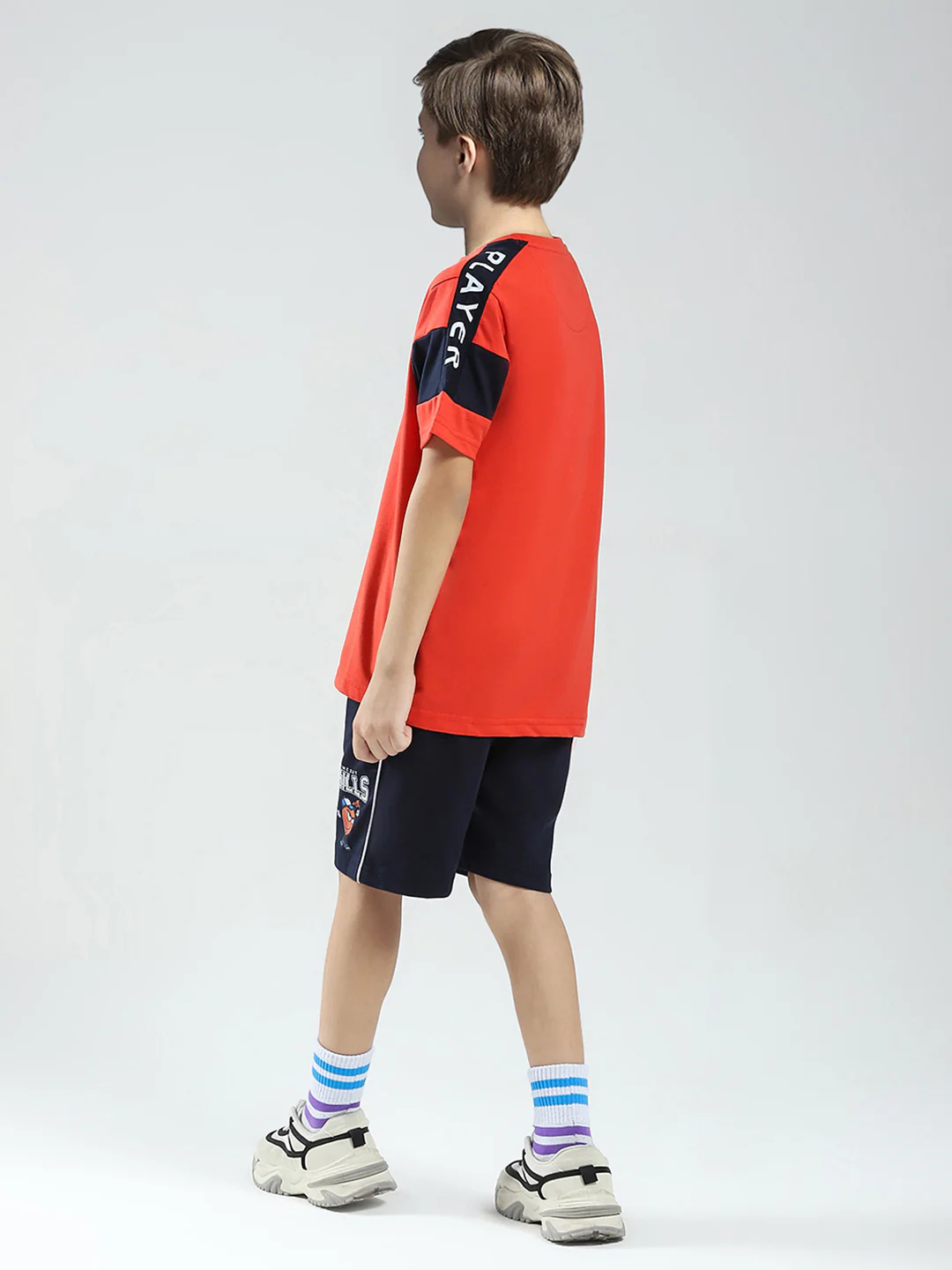 Boys Orange Printed Round Neck Half Sleeve Bermuda Set - Image 5