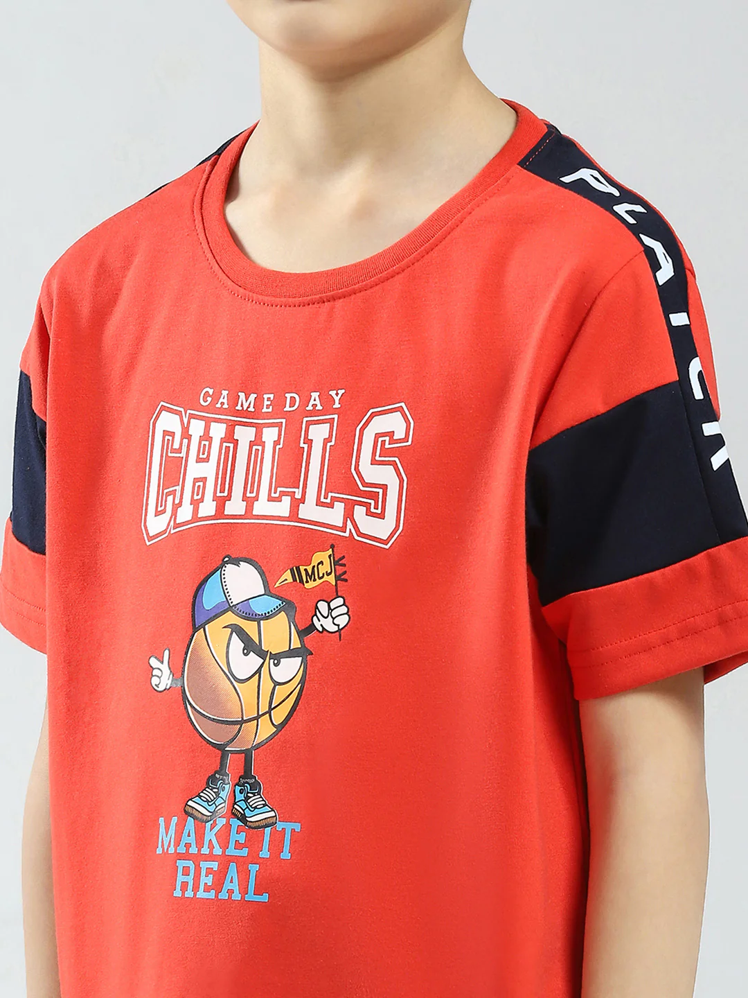 Boys Orange Printed Round Neck Half Sleeve Bermuda Set - Image 7