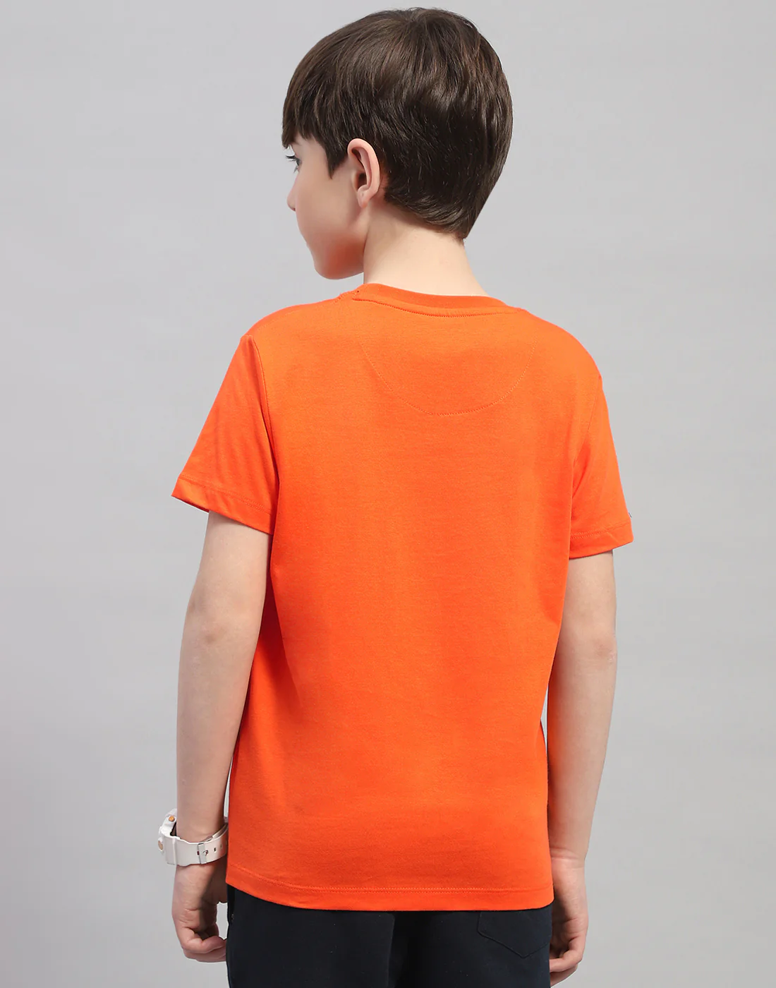 Boys Orange Printed Round Neck Half Sleeve T-Shirt - Image 5