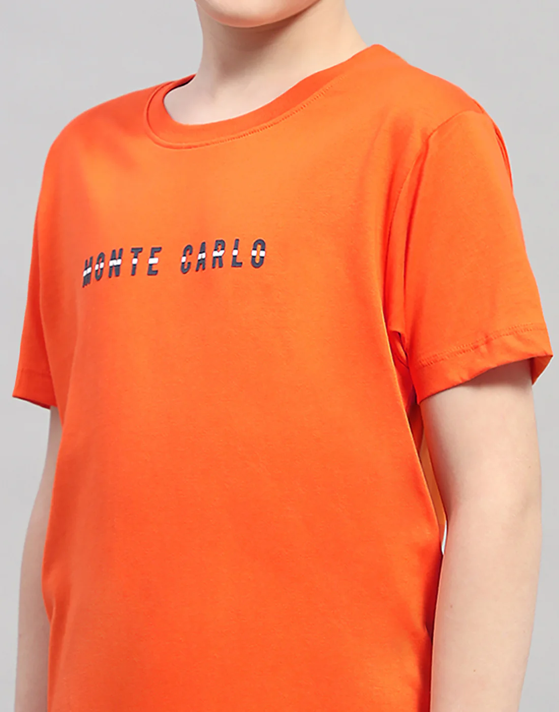 Boys Orange Printed Round Neck Half Sleeve T-Shirt - Image 6