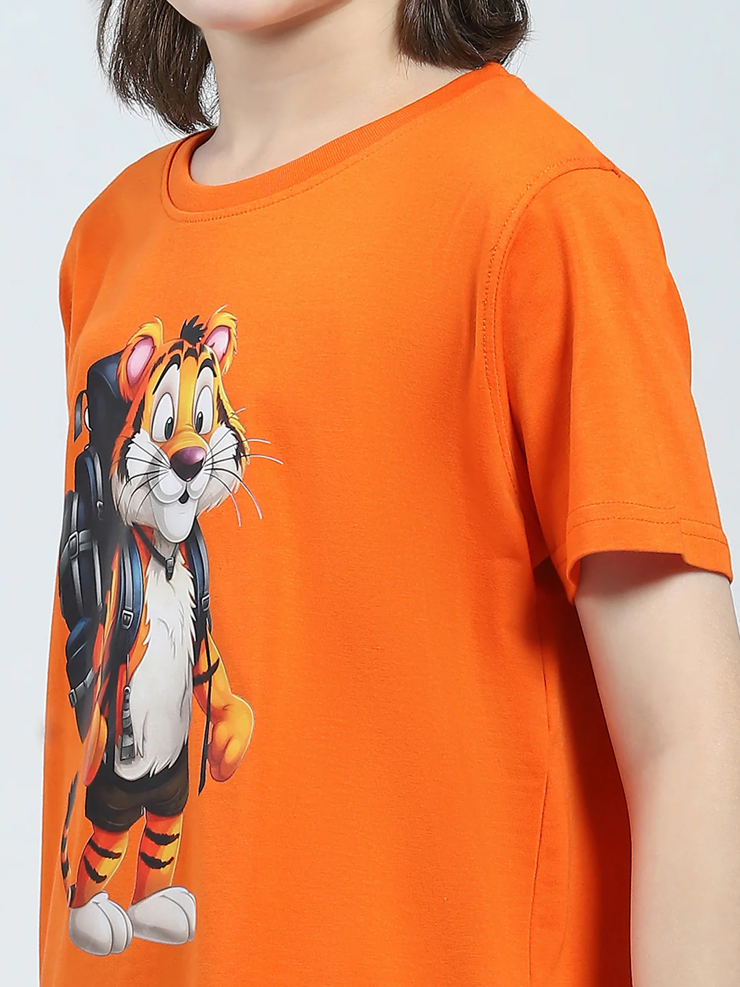 Boys Orange Printed Round Neck Half Sleeve T-Shirt - Image 6