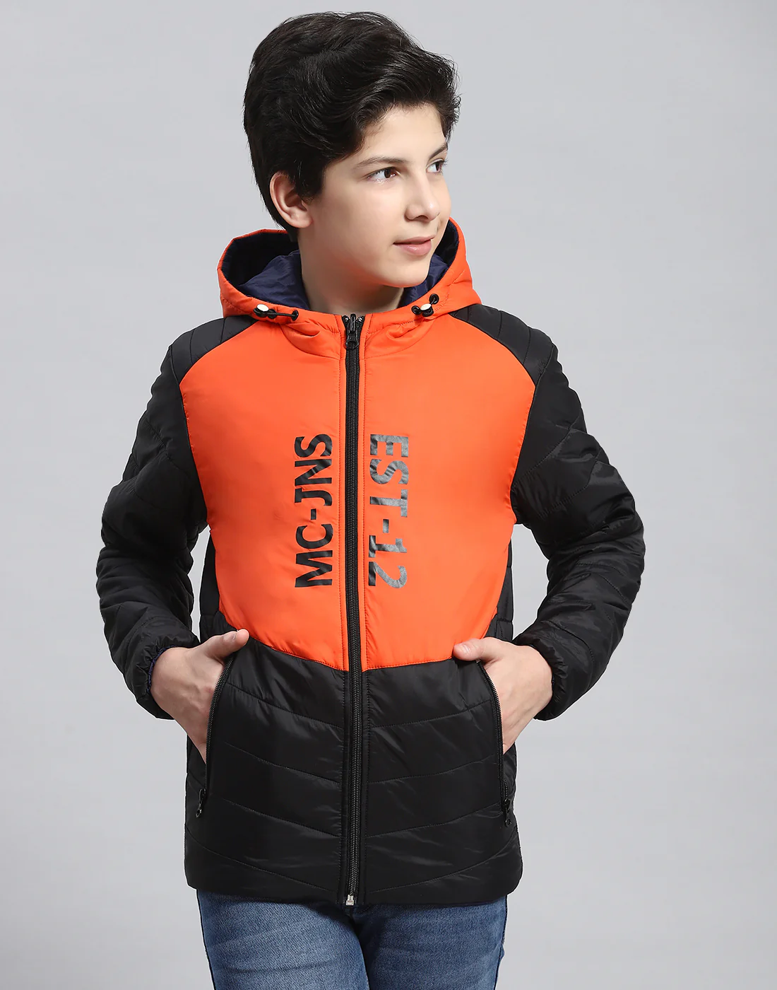 Boys Orange Solid Collar Full Sleeve Boys Jacket - Image 2